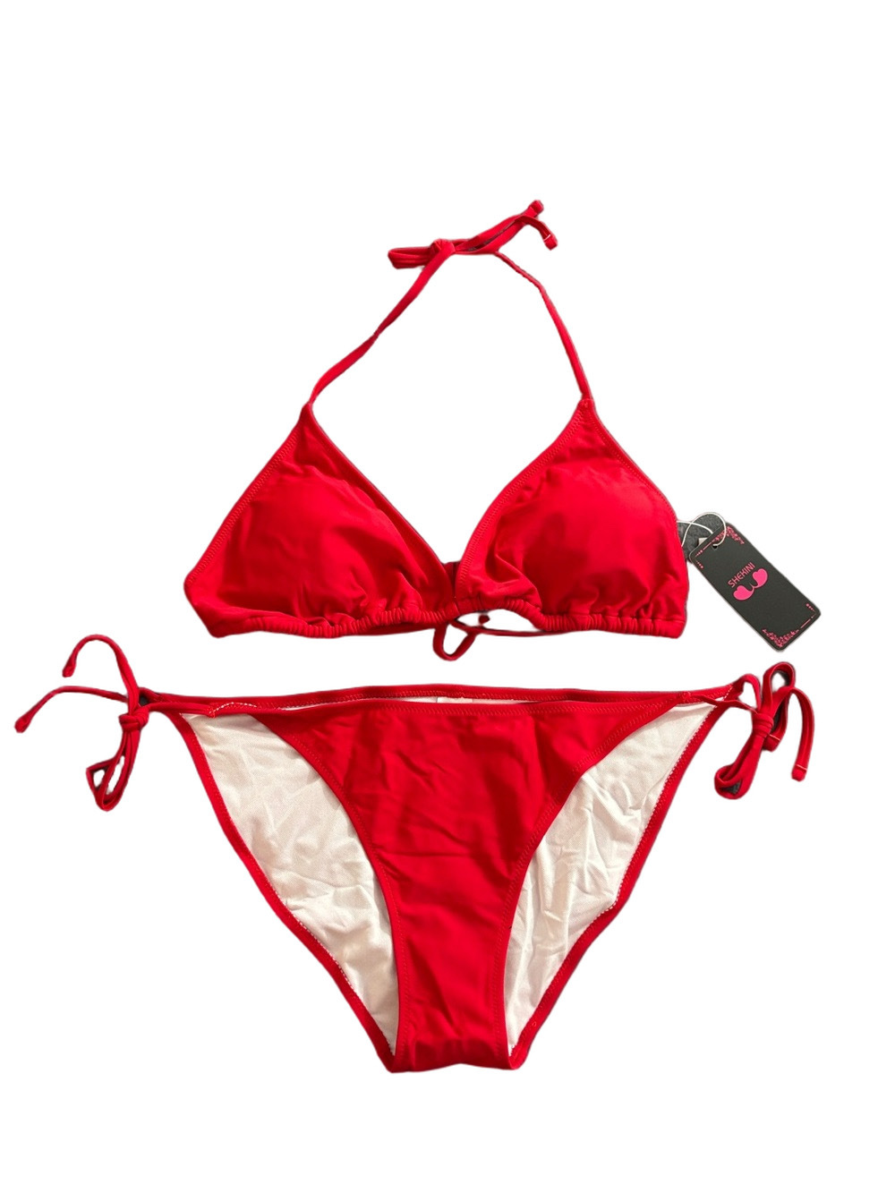 Shekini Red Triangle String Bikini Set NWT XL Tie Side Halter Swimsuit